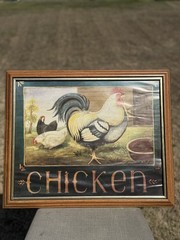 Mid Signed Framed Folk Art Chicken Acrylic Painting Original 1994 Farm Animal