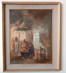 INTERIOR oil on panel painting by GUIDO GUIDI, 1940s/50s