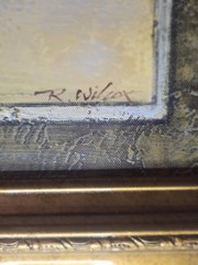 Large Oil on canvas, signed lower right R Wilcox. Framing. 19 X 16 In.