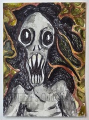 Aceo Original watercolor Sci Fi grey Alien Creature Halloween Fantasy Nikki C