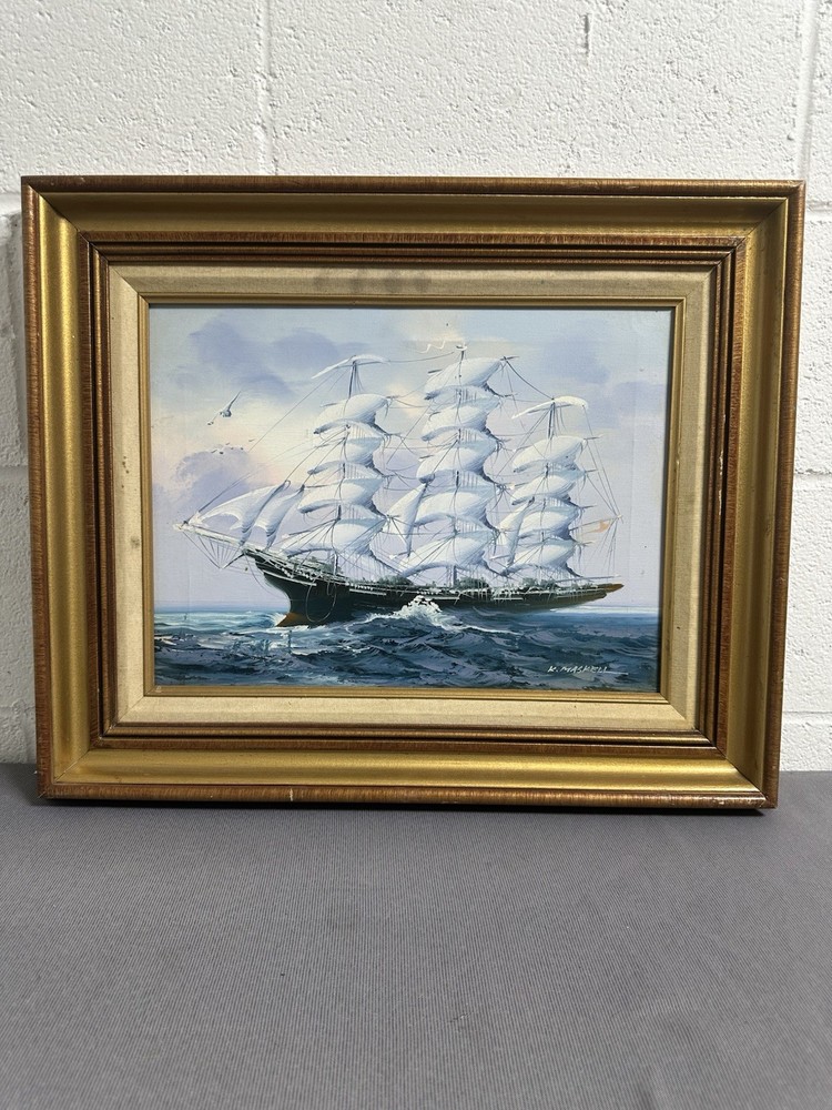 K.MASKELL SAILING SHIP ORIGINAL OIL ON CANVAS PAINTING 16×12