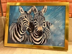 Framed zebra painting signed 12.5 x 9 in