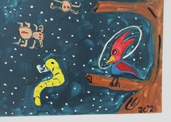 SPACE SPIDERS PILEATED WOODPECKER OUTSIDER POLITICAL ART FOLK ARTIST Jr CHARLIE