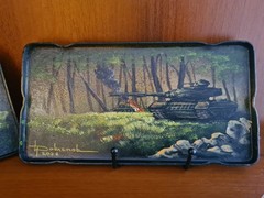 Souvenir the art painting on the plates „Kontakt-1“ from Tank T-72 (2 plates)