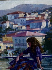 Original Huge HOWARD BEHRENS Oil Painting Grecian Harbor Estate Fresh