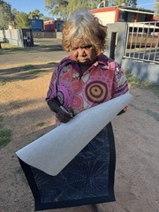 Joy Purvis Petyarre ,Authentic Aboriginal Art, Size; 100 x 50cm Bush Yam Seeds.