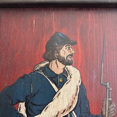 Vintage Union Soldier of the Civil War Painting on Wood 19”x9” Art Wall Hanging