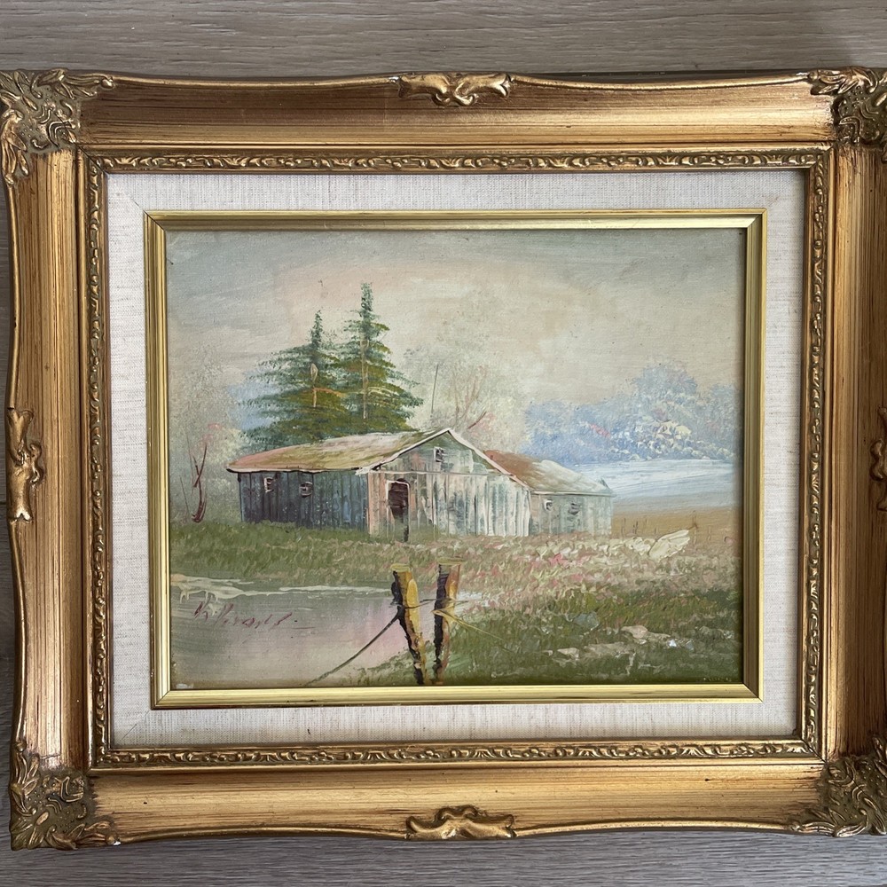 Rural Landscape Homestead Oil Painting on Board Signed Brandt & Framed 12×14”