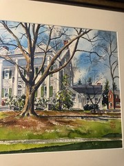Large Fred Bees (1917 – 2002) „Manor House & Landscape Scene“ WC Painting-Framed
