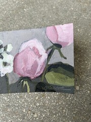 Roses and Stock Flower Miniature Original Acrylic Painting on Watercolor Paper
