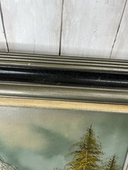 Mountain View with Pine Trees Vintage Oil Painting on Canvis Signed and Framed