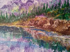 Original painting „Mountain Lake“. Acrylic. 7×9.5 inches. 2022. Handmade