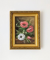 Original Oil Painting Red White Poppies Framed | Impressionist Floral Art Impast