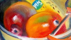 Original Fruit Still Life Oil Painting Apple Banana Kitchen Food Art Board 4×4″