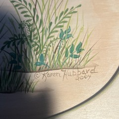 Hand-Painted Oval Wood wall Board 14.5” Bear Cub & Floral, Hanging Hole