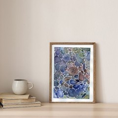 ORIGINAL PAINTING OOAK RIVER ROCKS Stream Blue Earthtones 9×12 inches