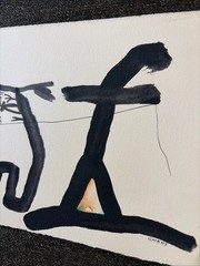 Original 80s Outsider Art Walking the Dog Painting Stuart Buehler 6×11.5″
