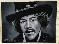 Vtg 1970’s Original Jimmy Hendrix Painting Black Velvet Signed ROCK N ROLL RARE