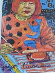 Excellent masterpiece, oil on OLD CANVAS, signed YAYOI KUSAMA