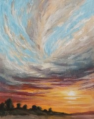 Sunset Landscape ORIGINAL Oil Painting Impressionism Clouds Fine Art 8″x10″