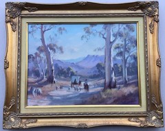 Artist Ambrose Griffin Mustering Sheep Framed Oil Painting Circa 1950s