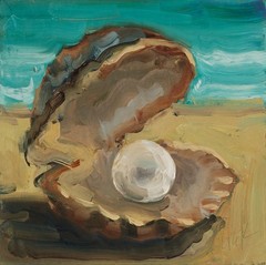 Seashell Pearl Oil Painting Framed Oyster Original Wall Art Beach House Decor