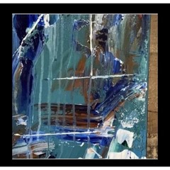 Canvas Painting Blue Red 18 x 24 Hand Painted Signed Titled A Race Against Time