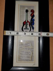 Hand made crafted painted guitar artwork drawing music notes Angela Burter