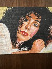 VTG Original Painting “Cher” Mini Portrait 3”x5” OOAK Curly