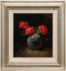 Willem Jansen – Early 20th Century Oil, Red Geraniums