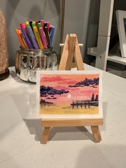 Original ACEO Watercolor 2.5 x 3.5, Signed, title: Sunrise on the dock