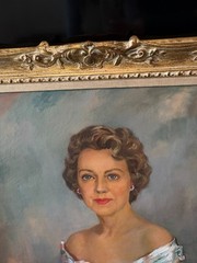 Sascha Lautman Vintage Oil Portrait Painting Socialite Woman Gilt Wood Frame