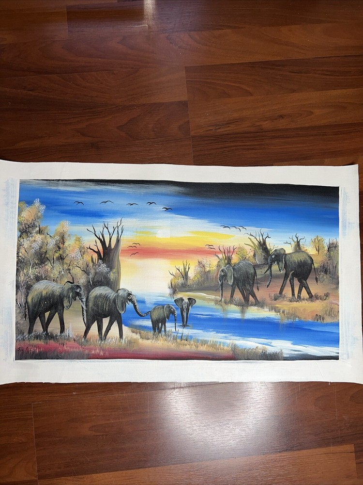 AUTHENTIC African Elephant Painting (NOT a Print) Original African Art UNFRAMED
