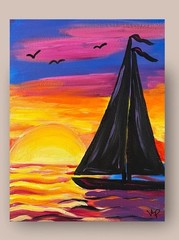 Sailboat Lake Sunset Original Impressionist Art Acrylic 8×10” Canvas VLP
