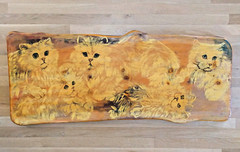 Cat Conversation with a Clowder of Cats Large Wooden Wall Painting or Tabletop