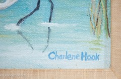 Vintage Painting Florida Landscape Egret Fishing in Mangroves by Charlene Hook