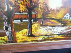 Original Oil Painting Carlo of Hollywood Rural Landscape Covered Bridge 54″ x 30