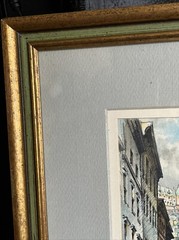 VTG Architecture City Street Painting Signed 12 X 9″ Matted Galley Wall Framed