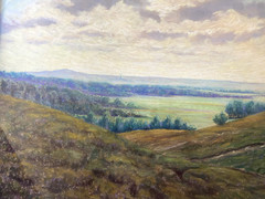 Pastel Wide Landscape Hills Sky Antique Frame Clouds Heath