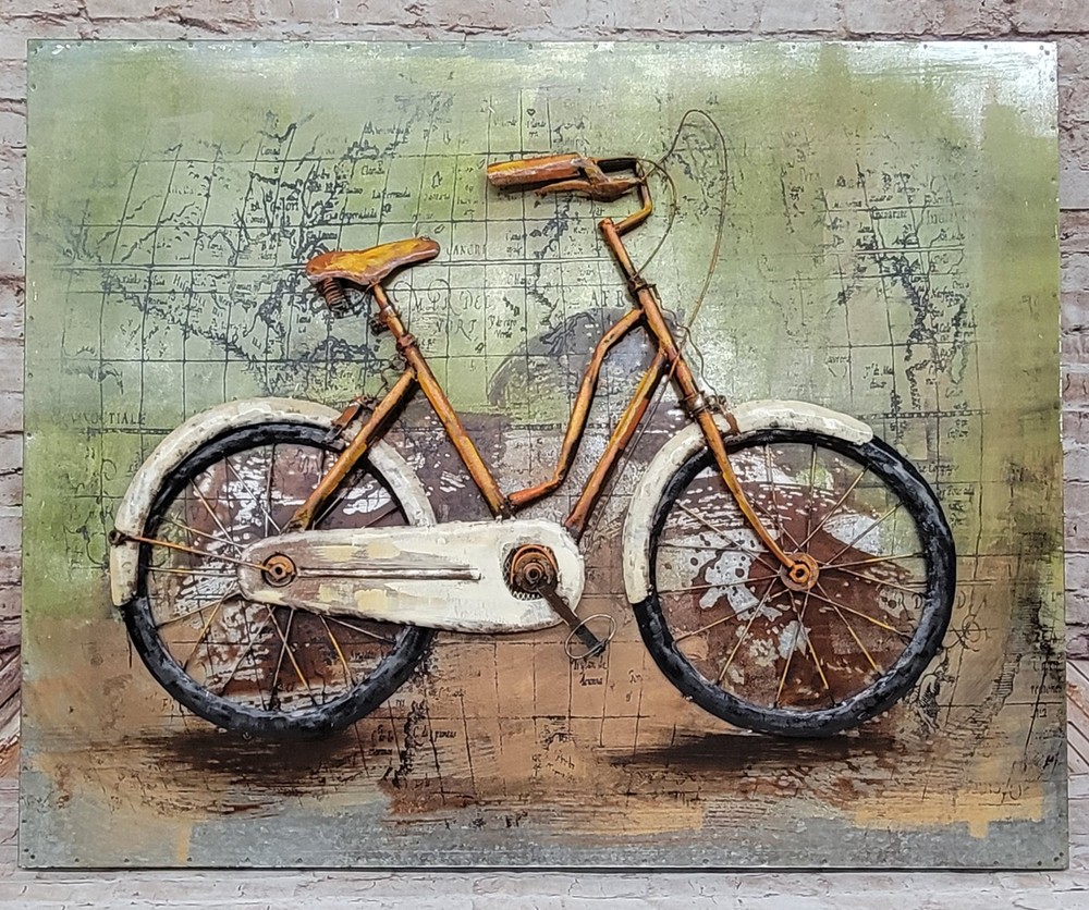 Metal Bike 3D Artwork Vintage Style Wall Mount for Garage or Home Decor Artwork