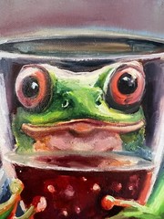 Original Painting OIL, Frog with Martini’s, 8×10 inch, Wall Art Decor, HOME GIFT