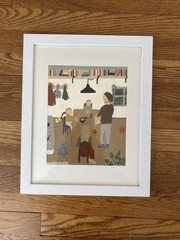 Vintage Original Abstract Painting Figural Family Daily Life 15.5” H X 12.5”