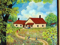 Nice, Folk Art Oil Painting „Way to School“ Julia Seay age 81, dated 1995