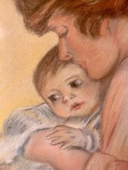 Vintage Pastel Of Mother And Child