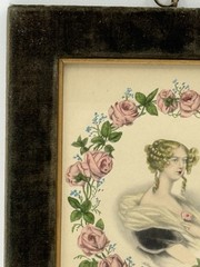 Antique 19th Century Hand-Colored Lithograph “ The Lilly Green Velvet Frame