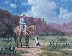 TOM HAAS painting ‚Moonlit Trail‘ oil 11″x14″ Arizona desert cowboy dog horse