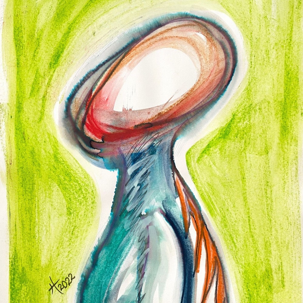 IAm Original Art Abstract Figure Mixed Media Painting 11x14in Matted Frame Ready