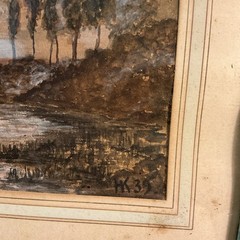 1939 H Krause McGregor Texas original artwork watercolor painting moonlight Tree