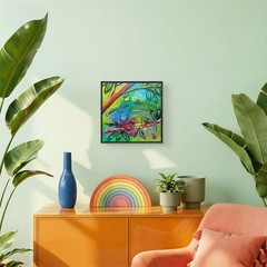 Original Signed 12×12 Vibrant Lizard Acrylic Canvas Neo Expressive Chameleon Art