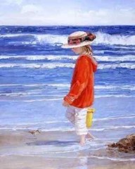 MQ547 Stretched Canvas Frame / Unfra Handmade Young Girl By The Sea Oil Painting